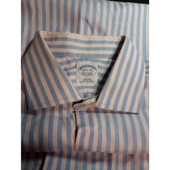 Brooks Brothers Shirt Men's 16.5 Button Front Long Sleeve Pink Blue 100% Cotton - Picture 5 of 7